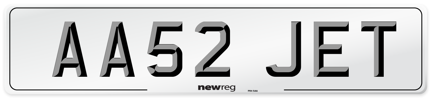 AA52 JET Number Plate from New Reg